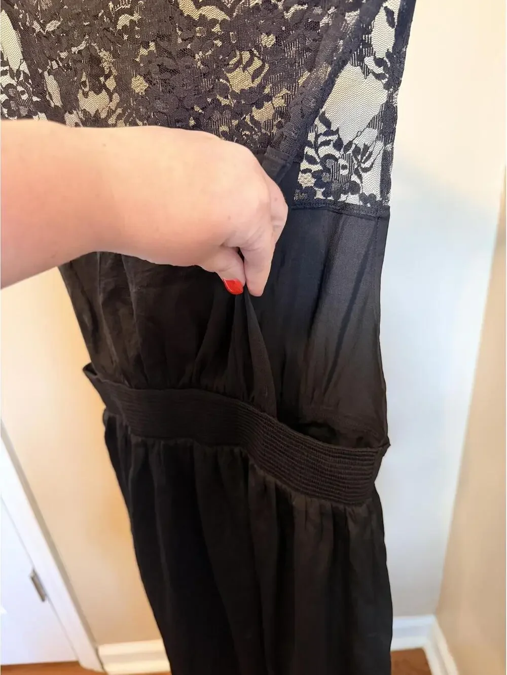 Free People Black Lace Sleeveless Dress XS Boho Sheer Yoke Fit & Flare Midi